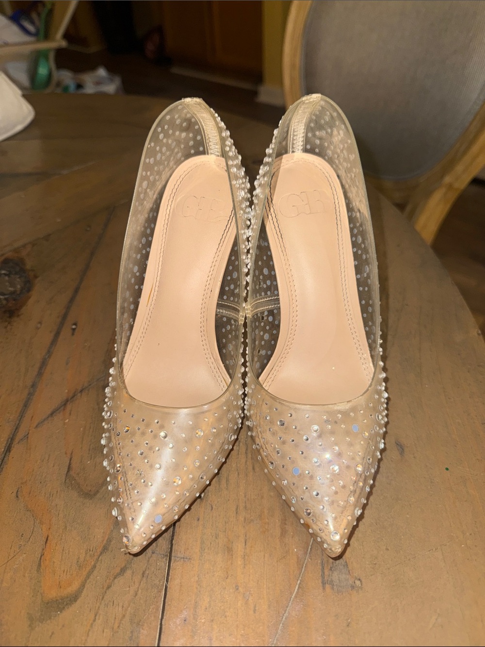 GB Cinderella heels- clear with rhinestone